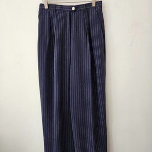 90s Ralph Lauren Silk Pleated Navy Pinstriped Pants Size 10